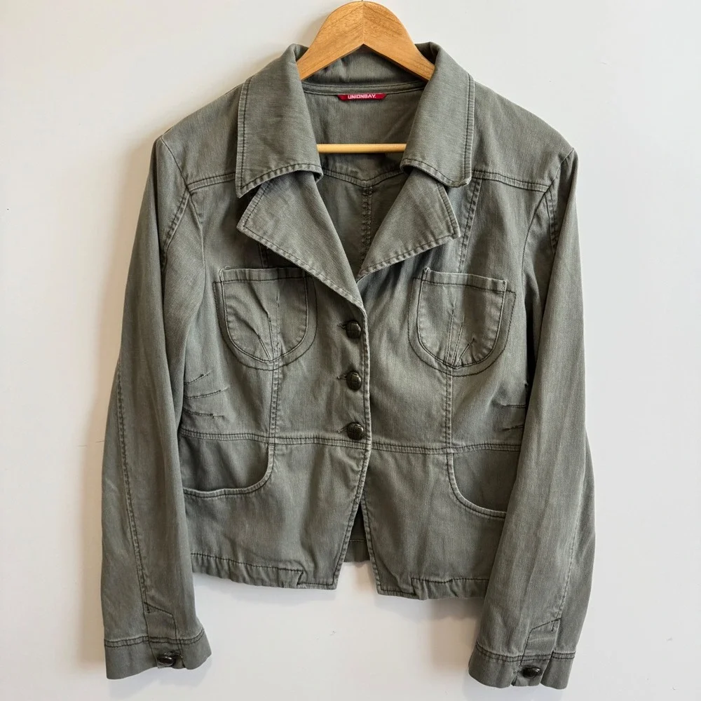 Unionbay‎ Women's Green Cotton Blend Casual Blazer Jacket - Pocket Front